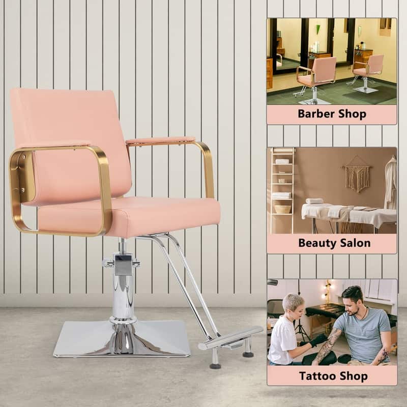 PVC Leather Stainless Steel Armrests Footrests Square Chassis Salon Chair - N/A