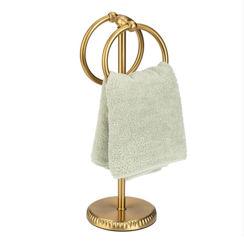 Aged Brass Gold Stainless Steel Double Ring Fingertip Towel Holder With Heavy Base