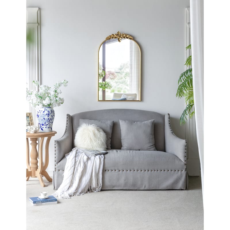 Arched Wall Decor Mirror with Metal Frame - Gold