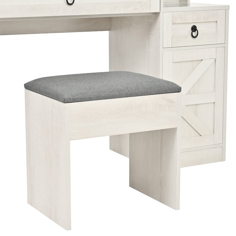 Farmhouse Vanity Desk with Sliding Mirror and Lights