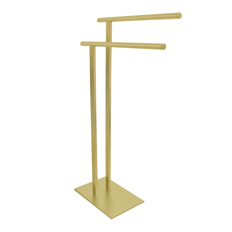 Edenscape Double L Shape Pedestal Towel Holder in Matte Black - Brushed Brass