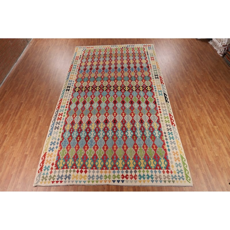 Multicolor Kilim Oriental Large Rug Hand-Woven Wool Carpet - 10'2" x 16'4"