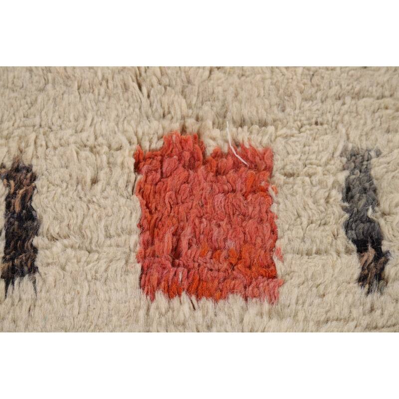 Geometric Plush Moroccan Oriental Area Rug Handmade Beige Wool Carpet - 5'11" x 10'1"
