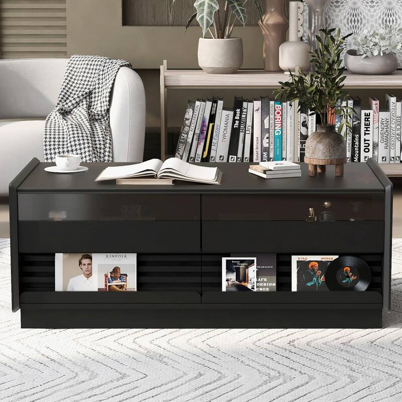 47.2" Modern Rectangle Coffee Table with 4 Drawers and 2 Display Shelves
