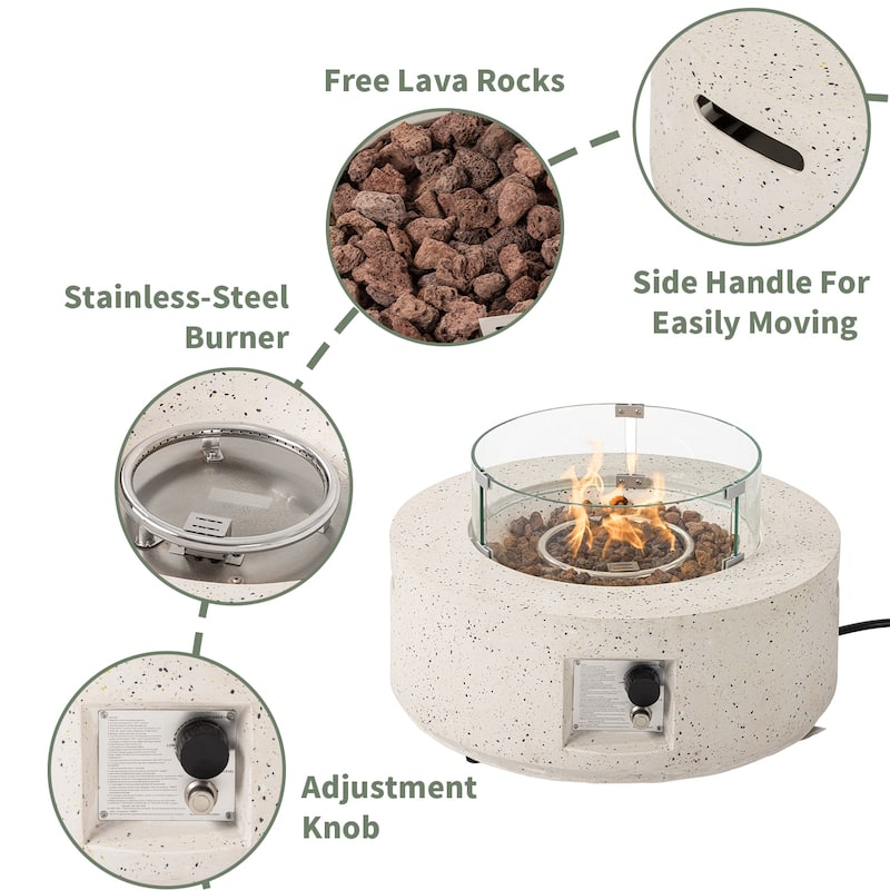 COSIEST 3-Piece Outdoor Round Fire Pit with Tank Cover, Wind Guard