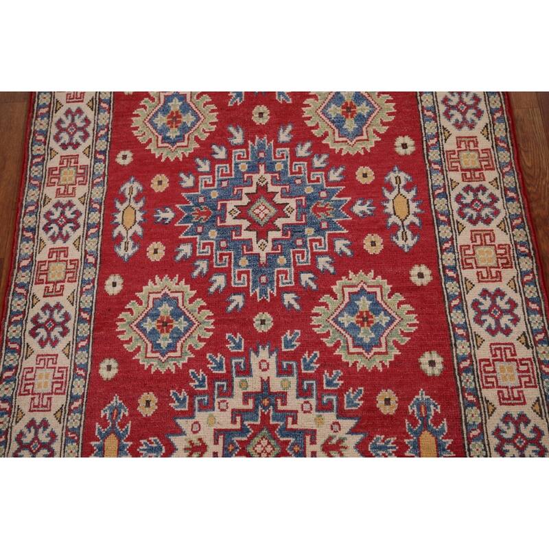 Geometric Kazak Foyer Rug Hand-Knotted Oriental Wool Carpet - 3'4" x 5'9"