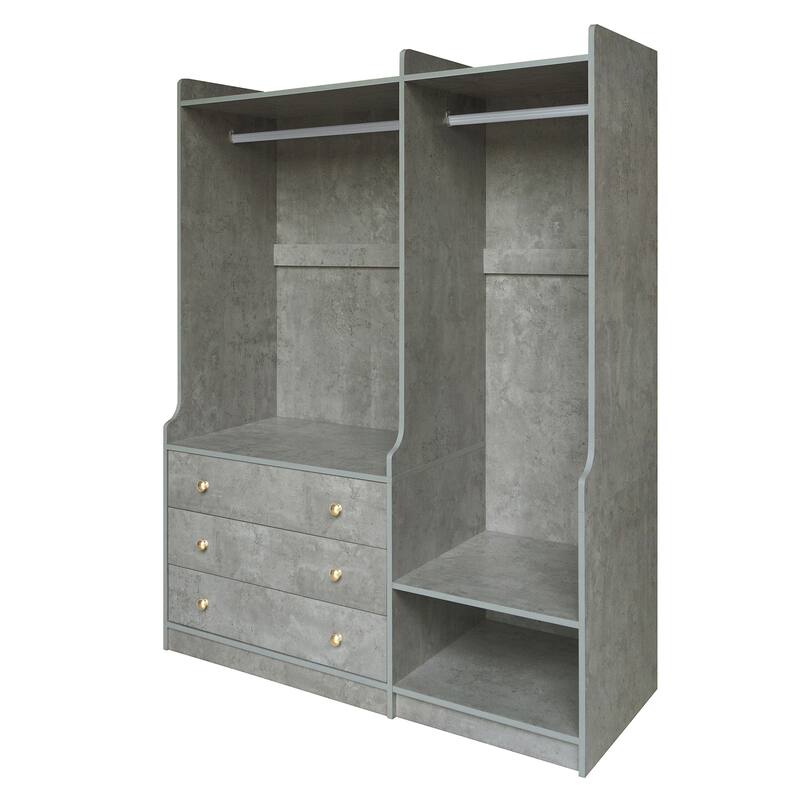 Wooden Open Wardrobe Storage Clothes Storage Cabinet with Dual Hanging Rods and Five Shelves Armoire for Bedroom