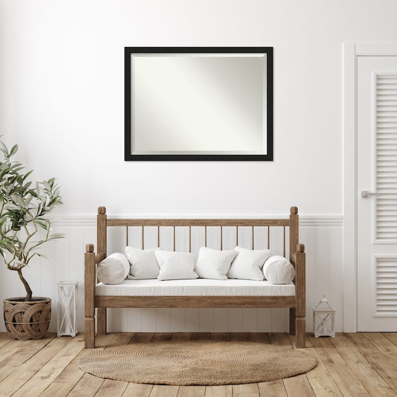 Midnight Black Narrow Beveled Wood Framed Wall Mirror - Midnight Black Narrow
