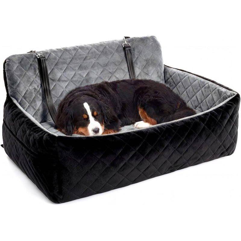 Portable Dog Car Seat Traval Bed for Small, Medium Dog with Thick Cushion, Triple Belts - Grey