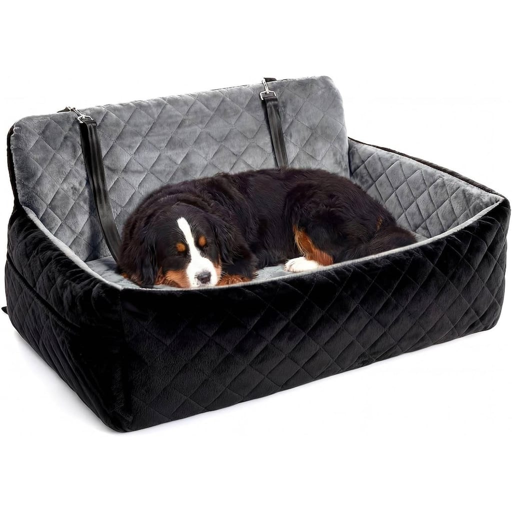 Portable Dog Car Seat Traval Bed for Small, Medium Dog with Thick Cushion, Triple Belts