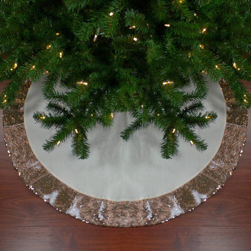 48" Rose Gold and White Reversible Sequin Trim Christmas Tree Skirt