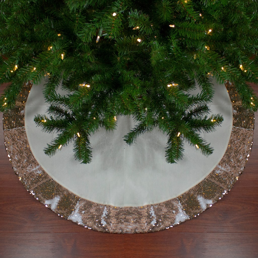 48" Rose Gold and White Reversible Sequin Trim Christmas Tree Skirt