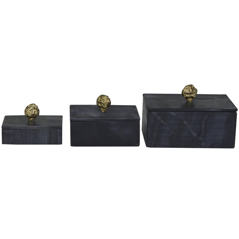 Marble Decorative Box with Gold Final or Textured Aluminum Knobs Set of 3 Green - Roche River Decor