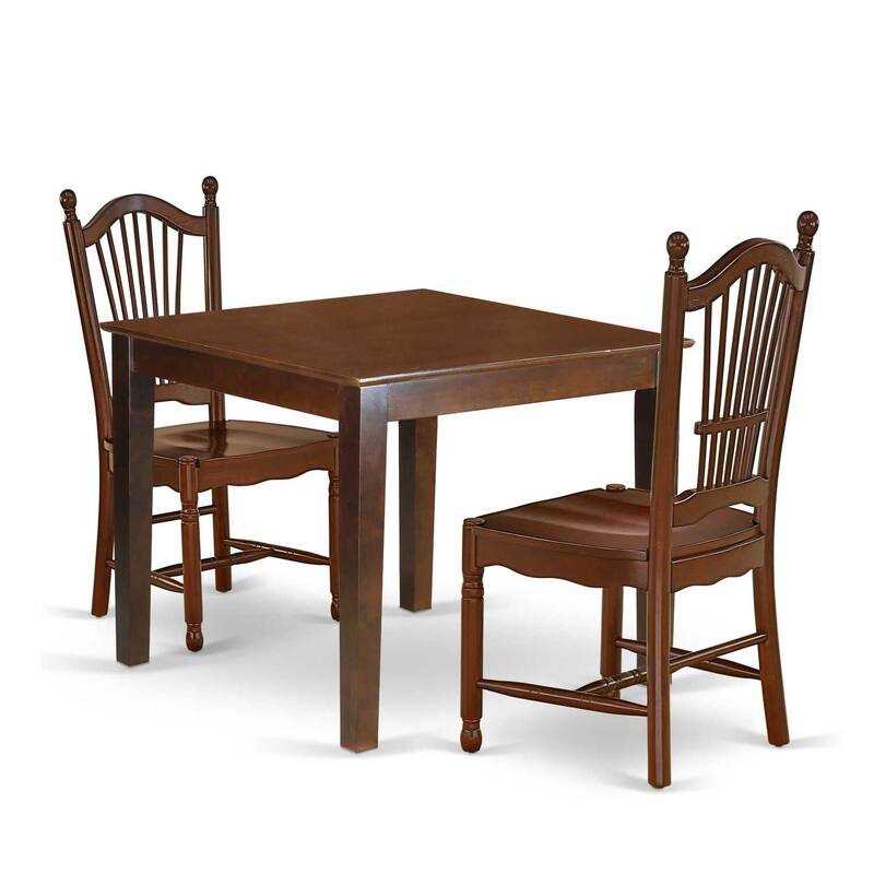 HomeStock 3-Piece Mahogany Finish Square Solid Wood Top Dining Table Set