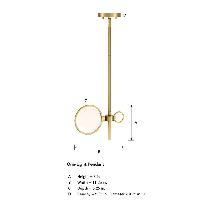 Teatro 11.25 in. 1-Light Brushed Gold Modern Pendant Light