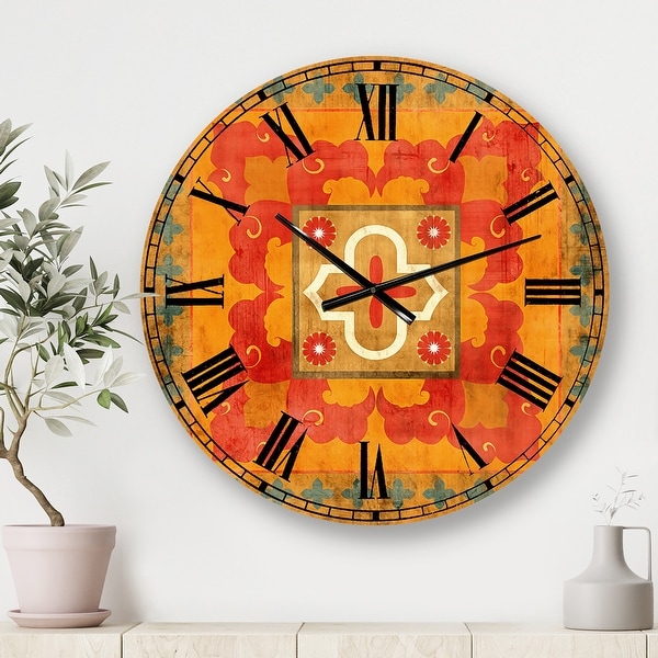 Designart 'Moroccan Orange Tiles Collage II' Bohemian Chic Large Wall CLock