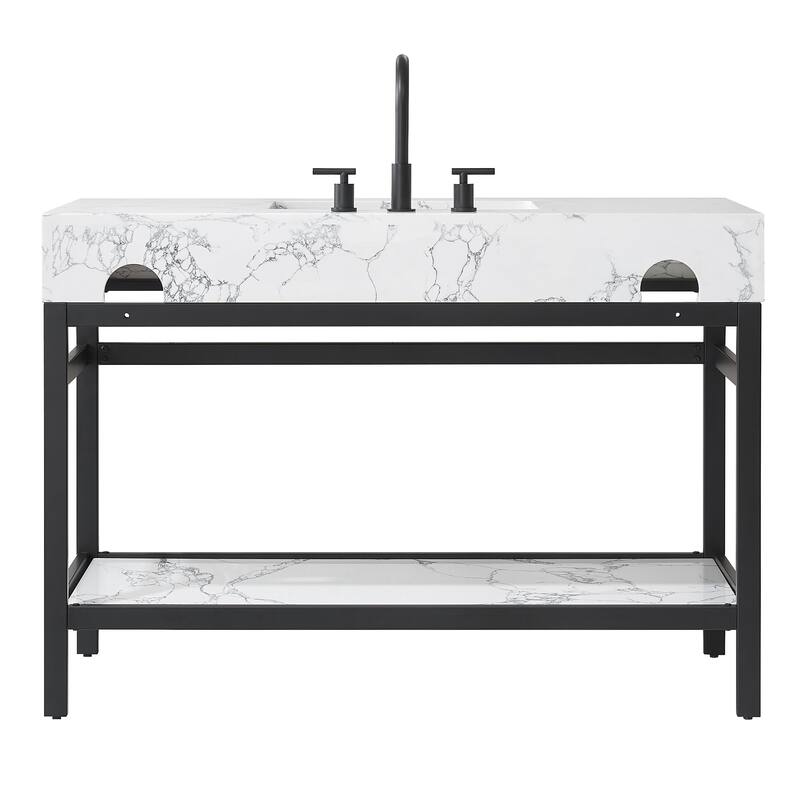 Ecija Bath Vanity, Metal Support with Composite Stone Top and Mirror