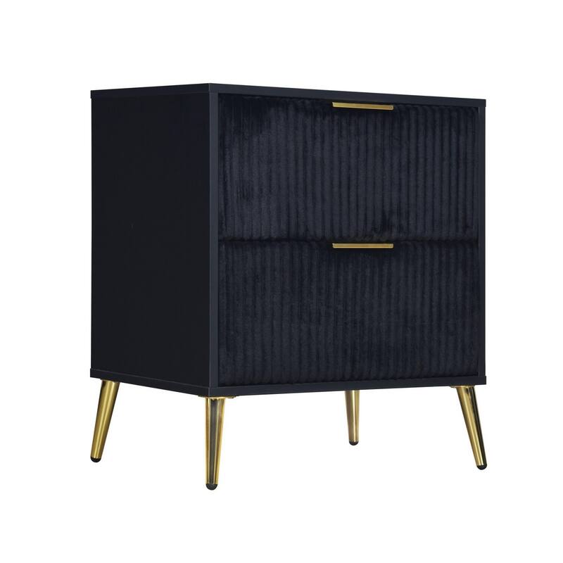 Black/Gold 2 Drawer 15.75 in. W Nightstand with Sturdy Hardware and Ample Storage