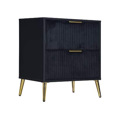 Black/Gold 2 Drawer 15.75 in. W Nightstand with Sturdy Hardware and Ample Storage
