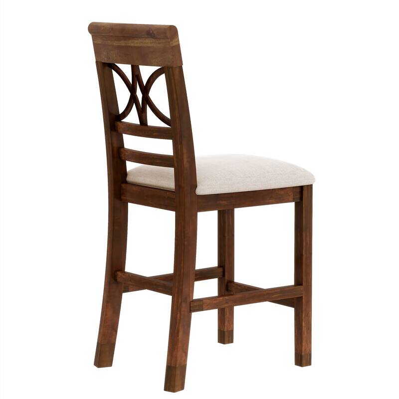 6-Piece Wood Counter Height Dining Table Set with Storage Shelf, Kitchen Table Set with Bench and 4 Chairs,Rustic Style Cushion