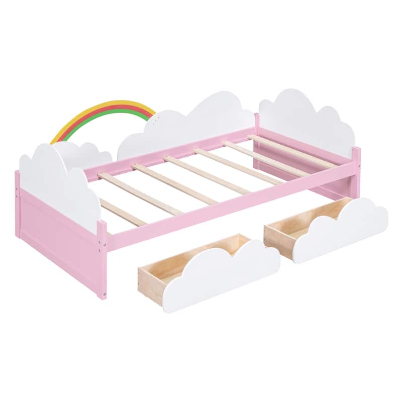 Bed with Clouds and Rainbow Decor
