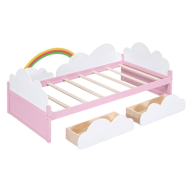 Twin Size Storage Bed Wood Platform Bed Frame with 2 Drawers