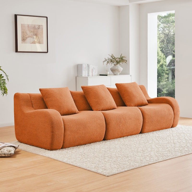 GDF Studio - Fairford 3-Seat Modular Sofa With Curved Armrests & Non-Slip Base - Orange