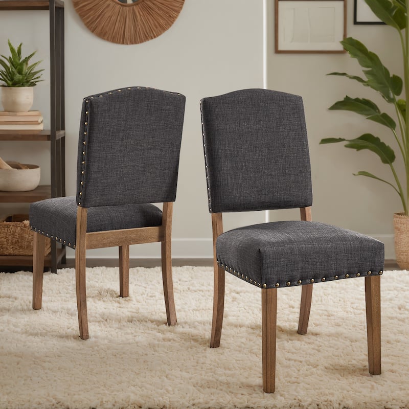 Krakova Nailhead Linen Upholstered Dining Chairs (Set of 2)