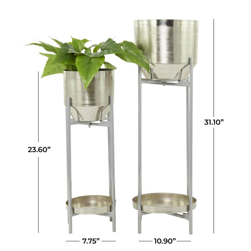 Metal Indoor Outdoor Planter with Removable Stand - Set of 2 Silver, Gold, Black - CosmoLiving by Cosmopolitan