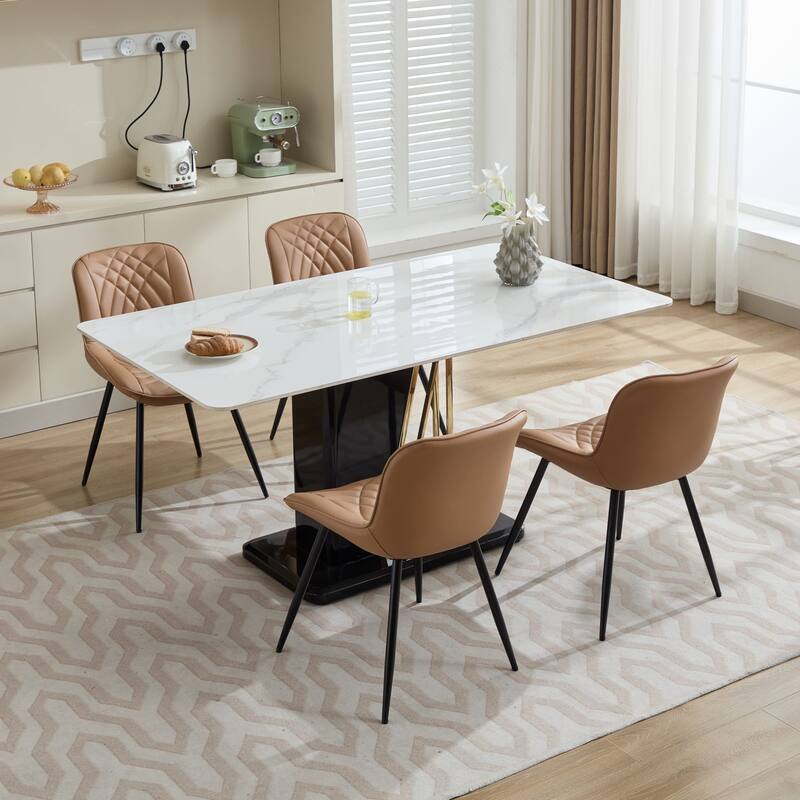 Dining Chairs Set of 2, Armless Upholstered PU Leather Dinner Chairs, Kitchen Chair with Curved Back and Metal Legs