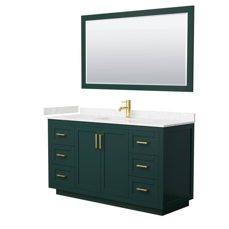 Miranda Bathroom Vanity Set, Cultured Marble Top, 58-Inch Mirror - 60-Inch Single - Green, Gold Trim, Carrara Cultured Marble Top