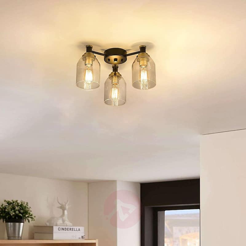 3-Light Semi Flush Mount Ceiling Light with Clear Glass Shade