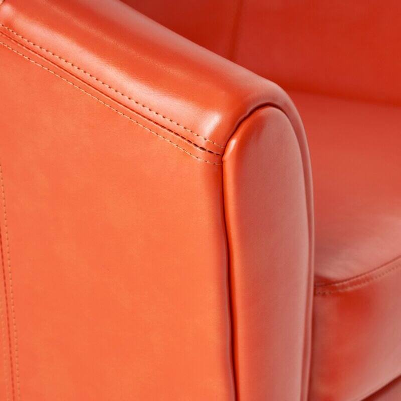 Roomfitters Modern Faux Leather Club Chair with Curved Backrest, Comfortable Accent Armchair for Home Seating, Orange