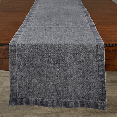 Split P Blue Washed Linen Solid Table Runner 60'' L - 14" x 60"