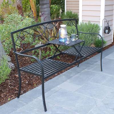 Alpine Corporation Metal Garden Bench with Retractable Table