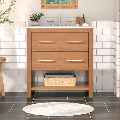 30-Inch Bathroom Vanity with Single Sink – Wood Grain Finish, Space-Saving