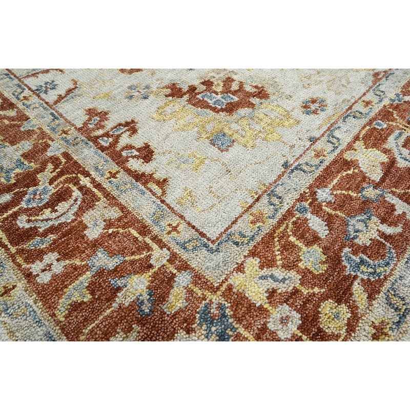 Beige Wool Rug Hand Knotted by LoomBloom Traditional Turkish Oushak - 7' 11'' x 9' 10''