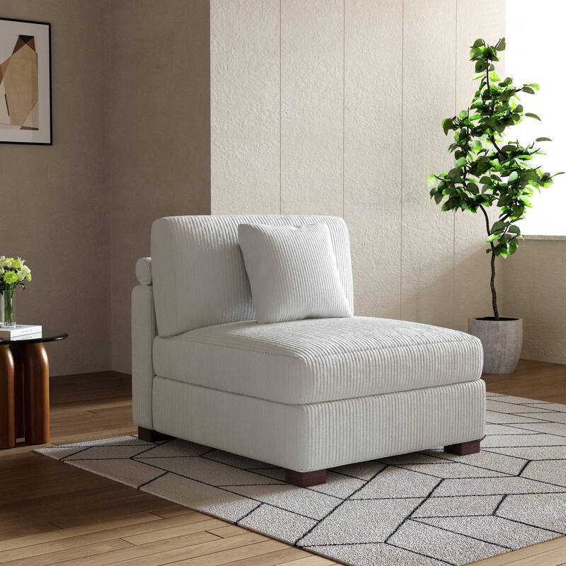 Modern Modular Sectional Sofa Corduroy Chaise Lounges - Armless Chair - Beige Armless