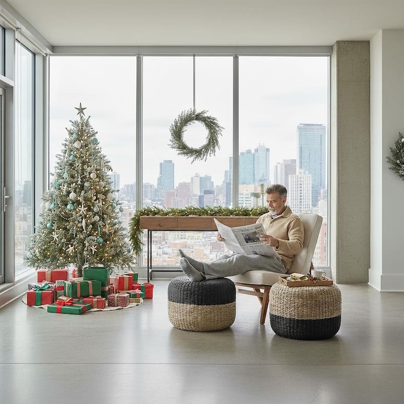 Made4Home Cera Natural Woven Ottoman Stool Multi-Function Accent Pouf