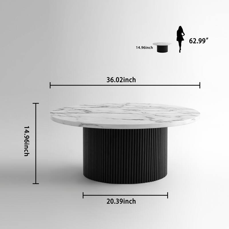 Modern Round Coffee Table with Solid Wood Fluted Design