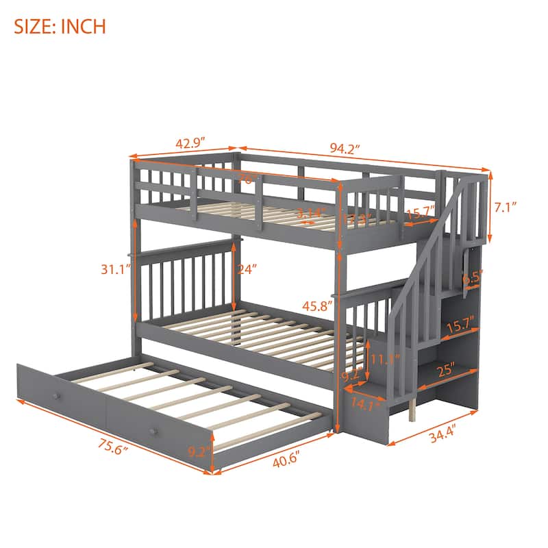 Stairway Twin-Over-Twin Bunk Bed with Twin size Trundle for Bedroom, Dorm, Adults, Espresso( old sku: LP000209AAP ) - N/A