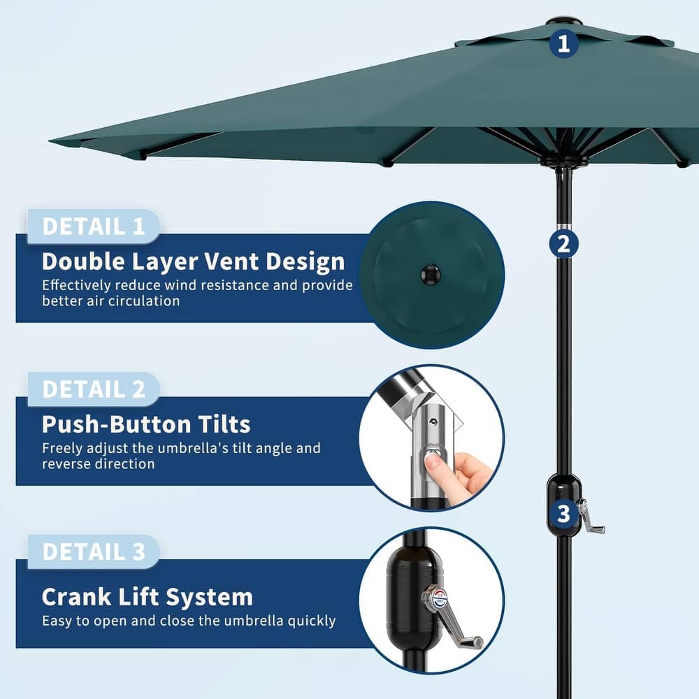 Coromose 10ft Patio Umbrella, Crank Lift & Push Button Tilt, for Yard, Deck, Pool