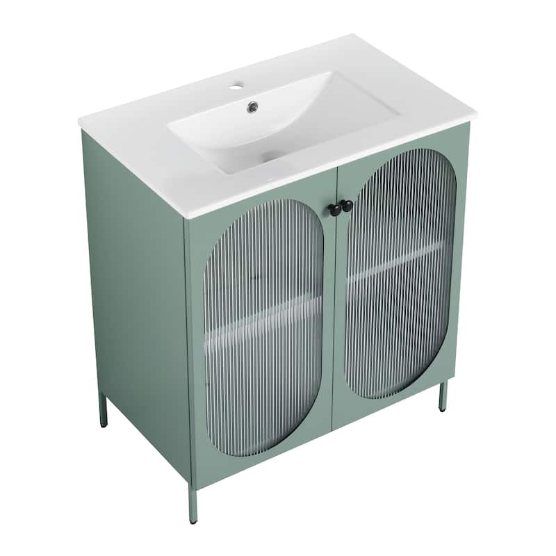 Topcraft 30-Inch Freestanding Bathroom Vanity with Ceramic Sink - Mint Green