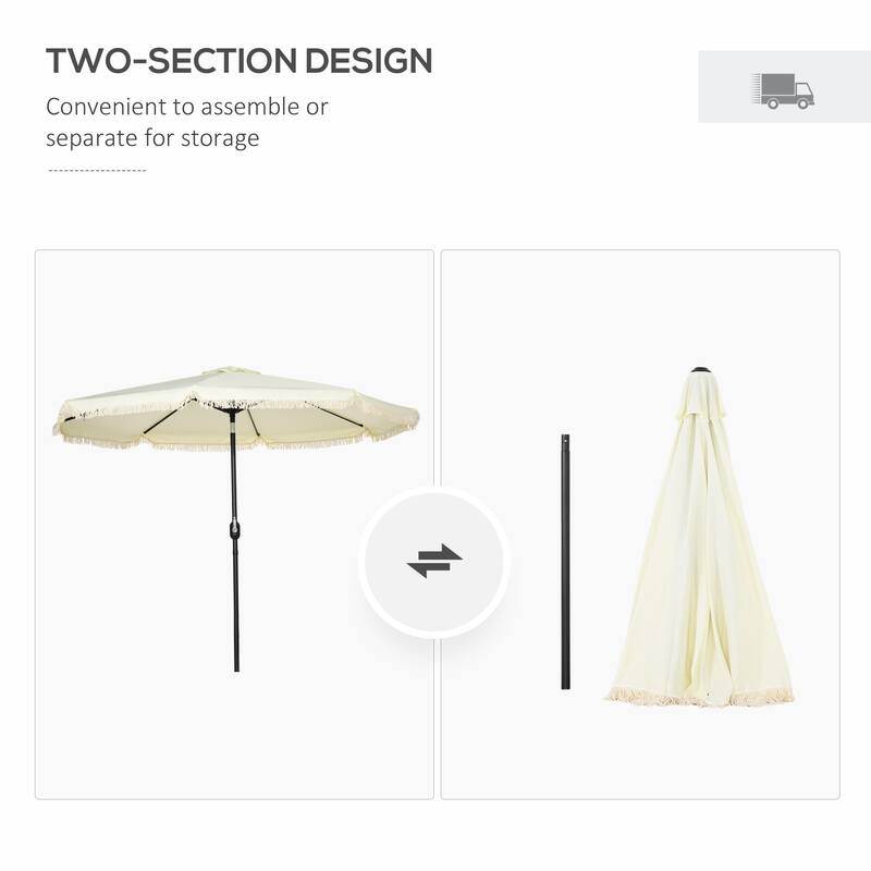 8.8 ft Large Patio Umbrella with Crank and Steel Frame Ruffled Edge and Wind Vent Canopy - 8.8' Dia x 7.8'H