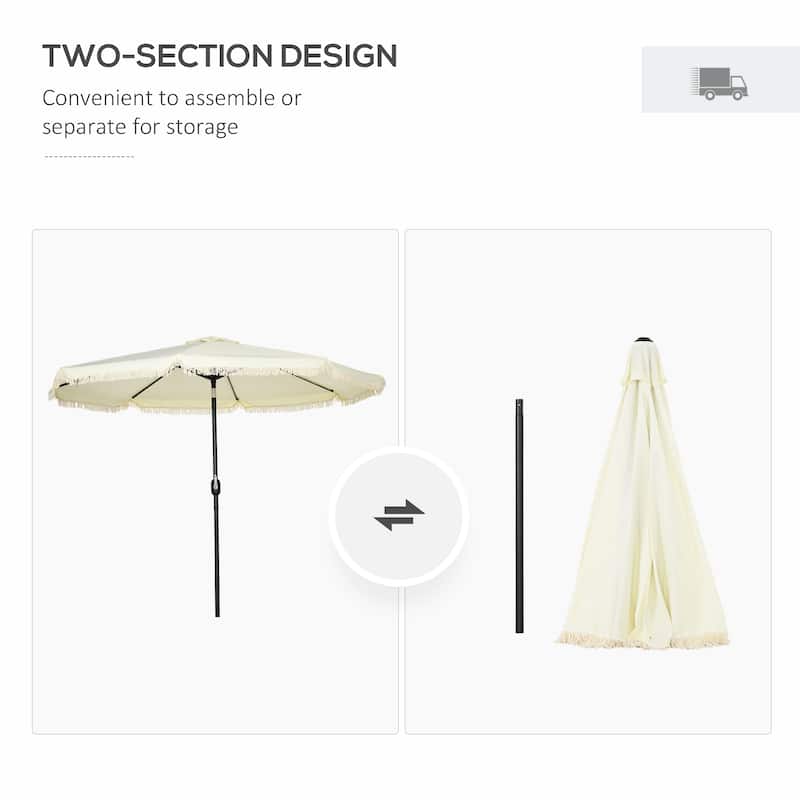 Patio Parasol Outdoor Market Table Umbrella with Button Tilt Crank Tassel and 8 Ribs, for Garden Deck Pool