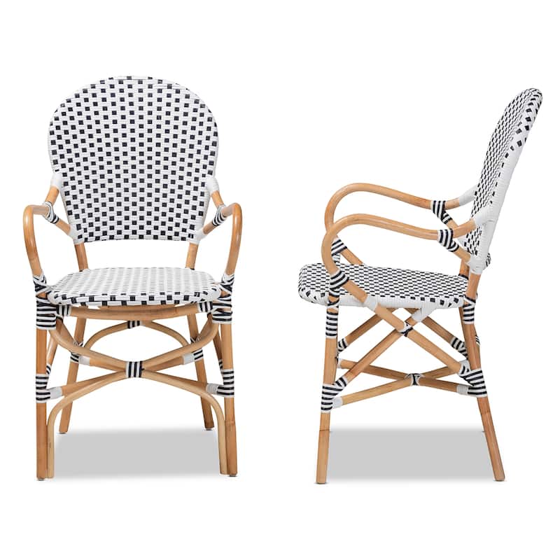 Naila Black and White Weaving/ Natural Rattan Indoor and Outdoor Bistro Chair Set(2PC)