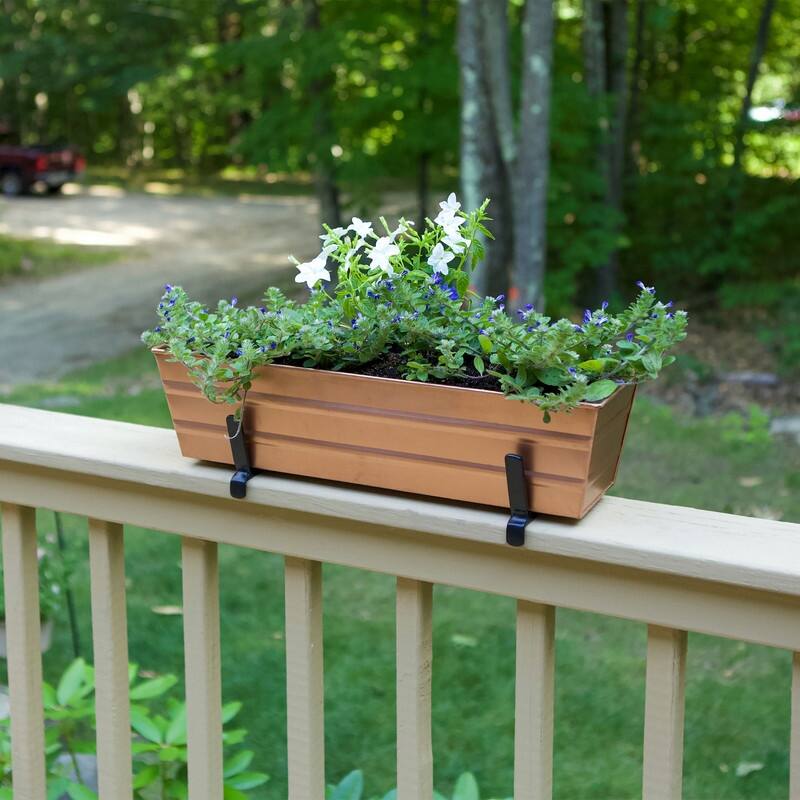 Achla Designs Small Galvanized Steel Flower Box Planter With Brackets for 2 x 6 Railings, 22 Inch Wide
