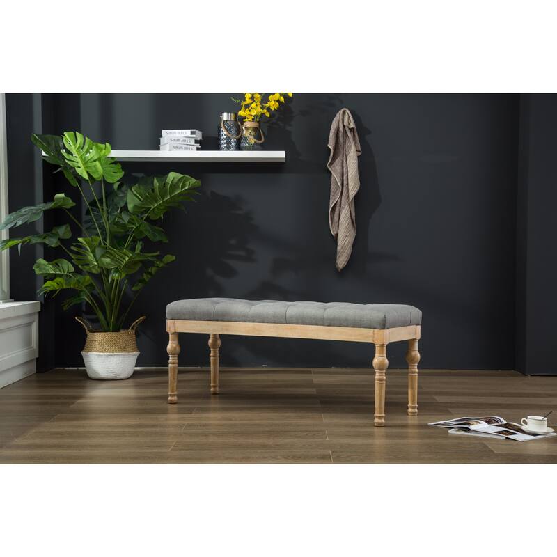 Solid Wood Button Tufted Dining Bench - Grey