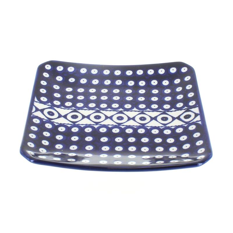 Blue Rose Polish Pottery 2040 Zaklady Square Dessert Plate