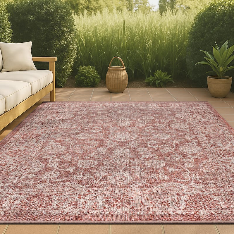JONATHAN Y Sinjuri Bohemian Textured Weave Floral Indoor/Outdoor Area Rug